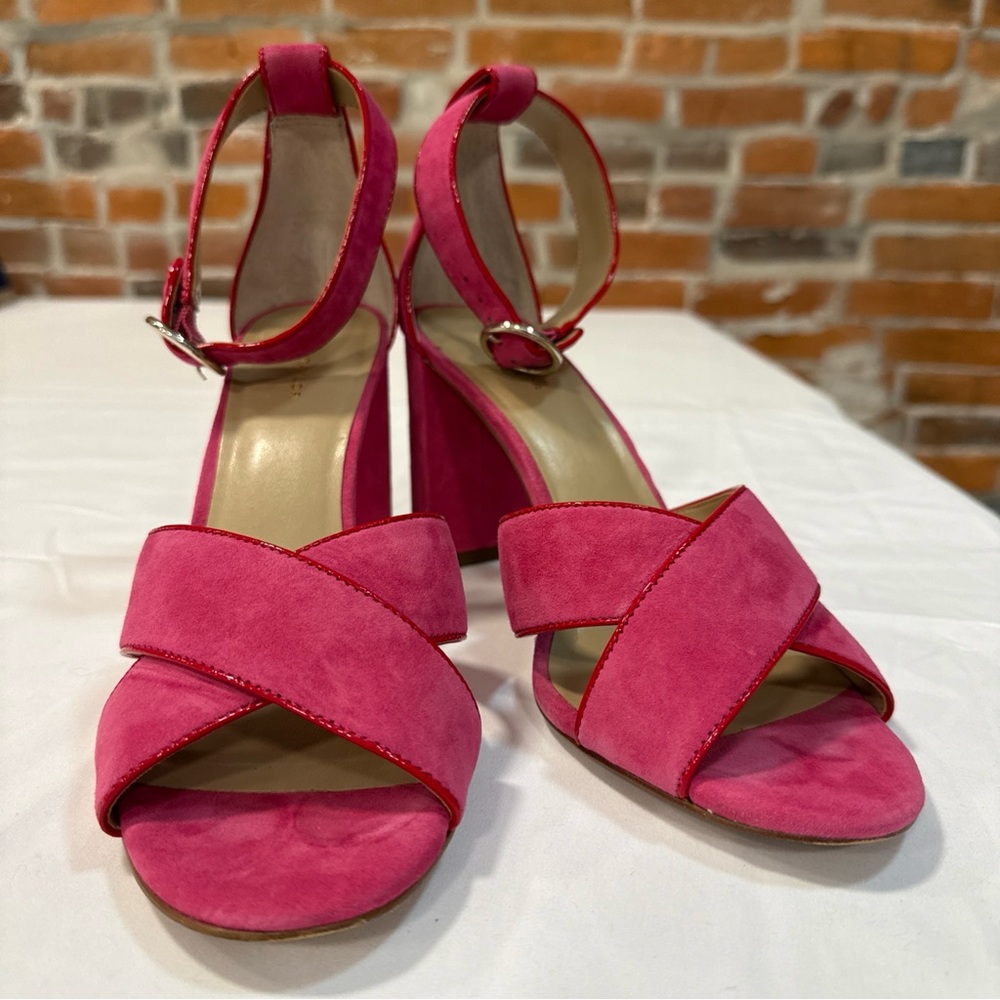Ann Taylor Pink Suede Crisscross Ankle Strap Heels